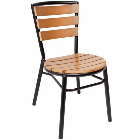 BFM SEATING Norden Outdoor / Indoor Stackable Black Aluminum and Synthetic Teak Side Chair 163PH3084STK